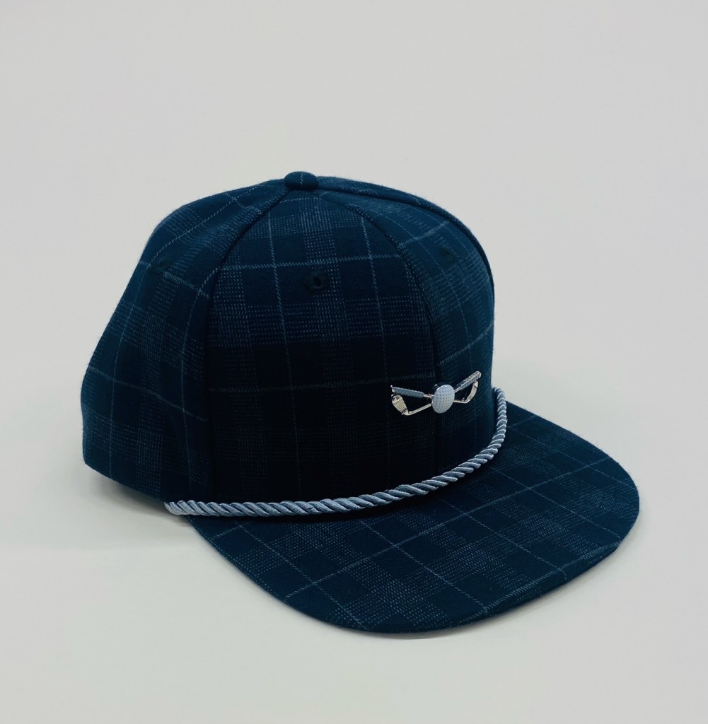 Navy Blue and Gray Plaid Adjustable Golf Hat